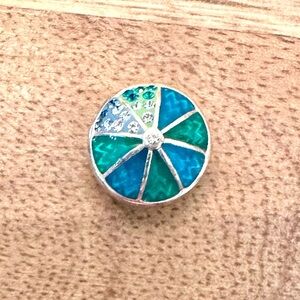 Kameleon Turquoise & Teal Enamel Sterling Silver Charm w/ Crystals for Jewelpop